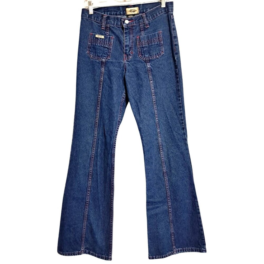 Joe Martino Flared Jeans Womens Size M Blue Cotton Denim Unique Stitch Design Vi